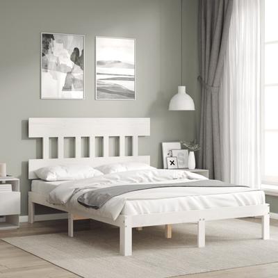Vidaxl Bed Frame Without Mattress, White, 140X190 Cm, Solid Pine Wood
