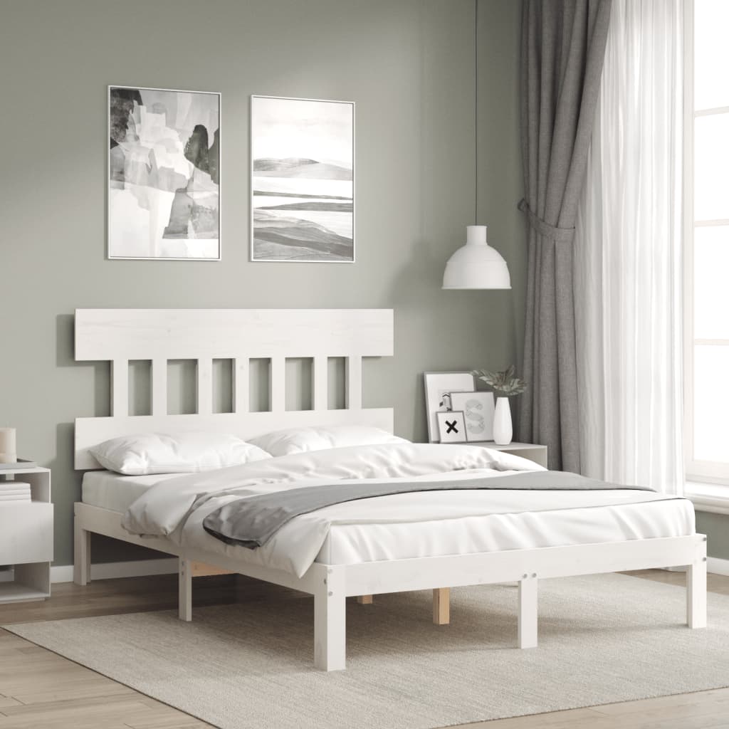 Vidaxl Bed Frame Without Mattress, White, 140X190 Cm, Solid Pine Wood