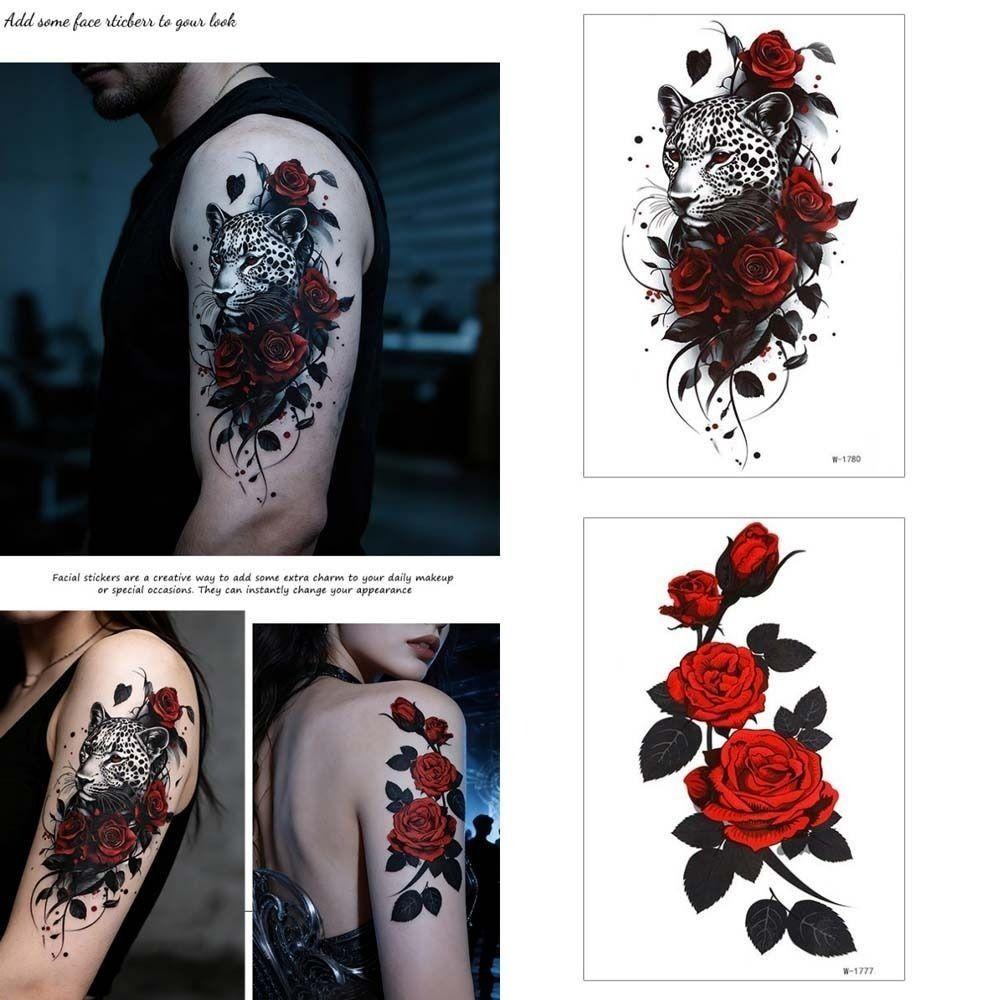 Waterproof Flower Temporary Tattoo Stickers Leopard Lion Snake Floral Fake Tattoos Girl