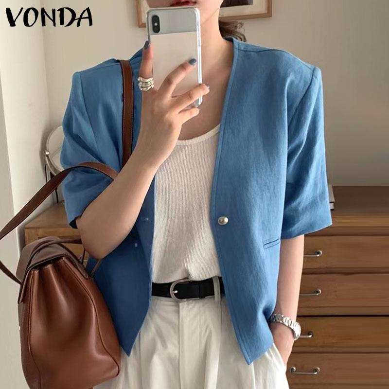 

VONDA Летние женские хлопковые пальто на пуговицах с коротким рукавом