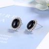 2026 Thread Natural Black Agate Stud Earrings Fashion Personality Temperament Men and Women Trend Cold Wind Niche Earrings