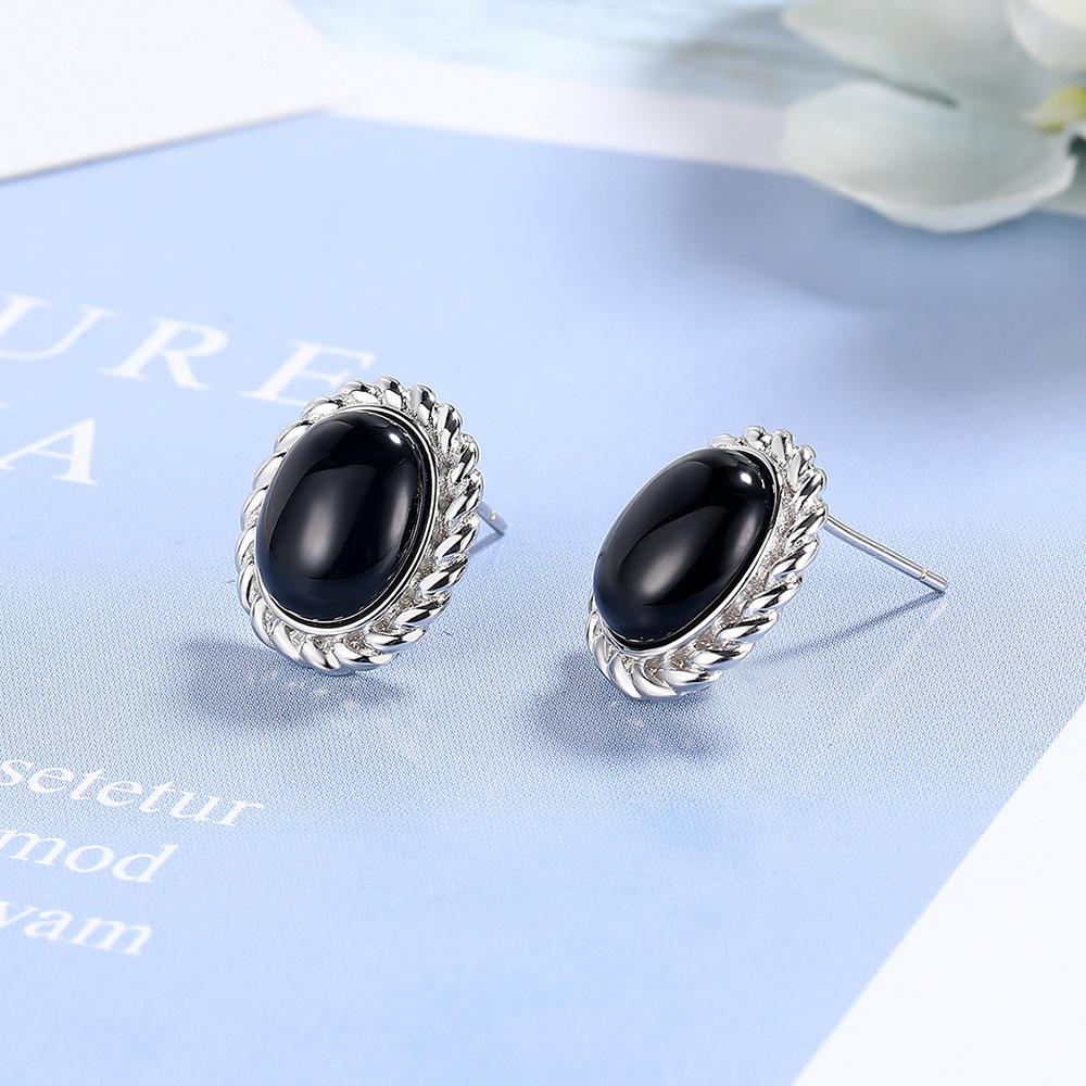 2026 Thread Natural Black Agate Stud Earrings Fashion Personality Temperament Men and Women Trend Cold Wind Niche Earrings