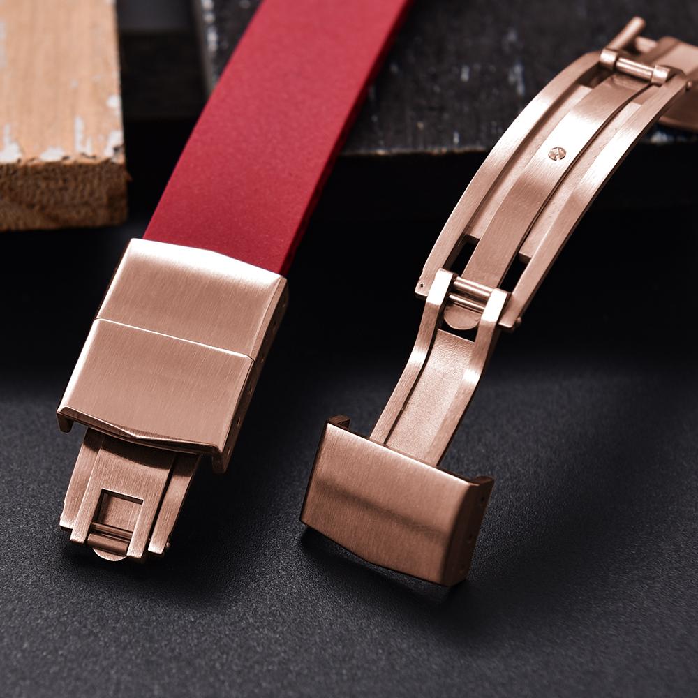 New Fluoro Rubber Watch Band CTS FKM Strap 16 18 19 20 21 22mm Cut to Size Fast Release Adjustable Universal Rose Gold Buckle