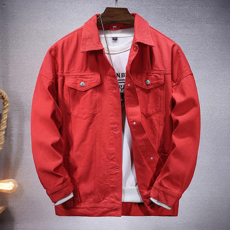 Men's Casual Watermelon Red Loose Fit Denim Jacket