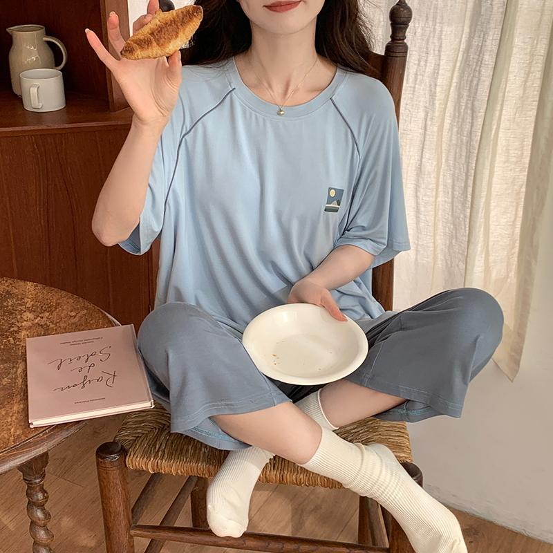 Casual Pajamas Womens Cute Pajama Sets Autumn Winter Short Sleeves Calf-length Pants Modal Ladies Pyjamas Soft Pijamas Pullover