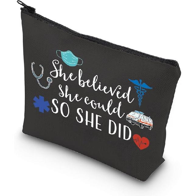 TSOTMO Emergency Medical Technician Gift She Believed She Could So She Did Inspirational EMT Makeup Bag (She Believed EMT) Blk-she Believed Emt