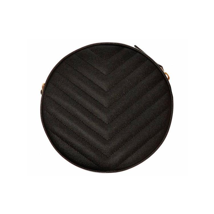 Saint Laurent Ysl Vinyle Gold Logo Chain Quilted Leather Small Round Crossbody Bag Women Bags Black 610436-1GF07-1000