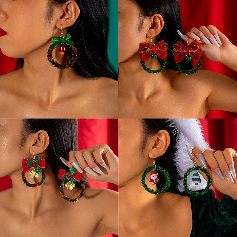 Christmas Tree Bow Colorful Garland Earrings Personalized Bell Christmas Series Earrings Women