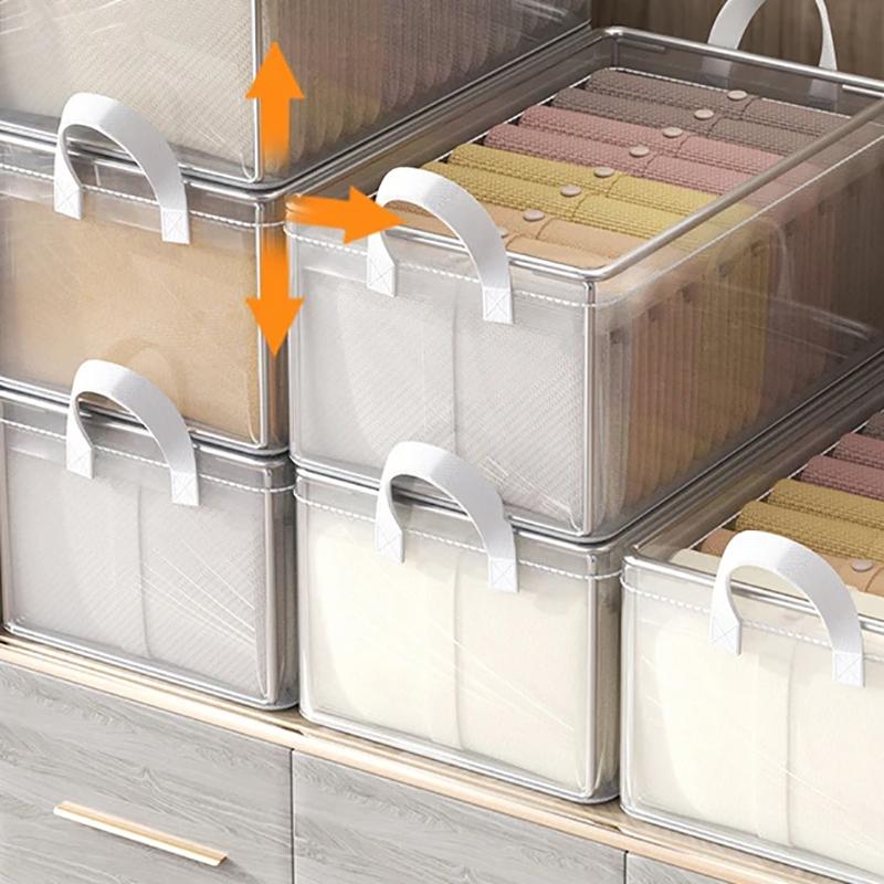 Cesto transparente de pvc para armazenamento de roupas, caixa de armazenamento de roupas íntimas, estrutura de aço inoxidável, organizador de guarda-roupas, caixa de pano à prova d'água