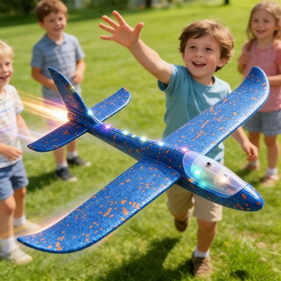 Large Foam Glider with LED Lights EPP Hand Throw Airplane Toy for Kids Outdoor Flying Toy for Boys Girls Crash-Resistant Outdoor Play Gift for