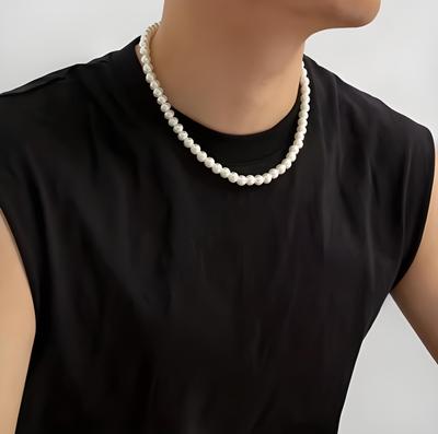 New Trendy Imitation Pearl Necklace For Men Temperament Simple Handmade Strand Bead Necklace Men Fine Jewelry Wedding Gift