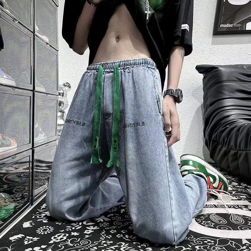 

Светлые ретро широкие джинсы Мужская летняя одежда с тонкой высокой талией для похудения Свободные прямые модные