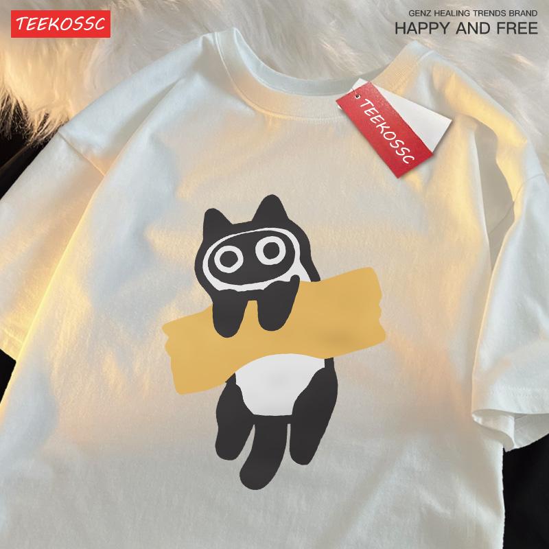 Adaptive Tape Cat Cartoon Printprint Mans Tee Clothing Cartoon Comfort Tshirt Round Neck Tshirts Retro Sxxxl Half Sleeve