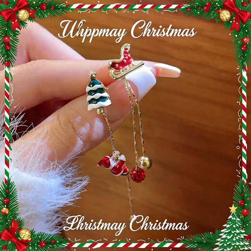 Silver needle red bow snowflake Christmas tree earrings European and American temperament earrings New Year's Christmas earrings women