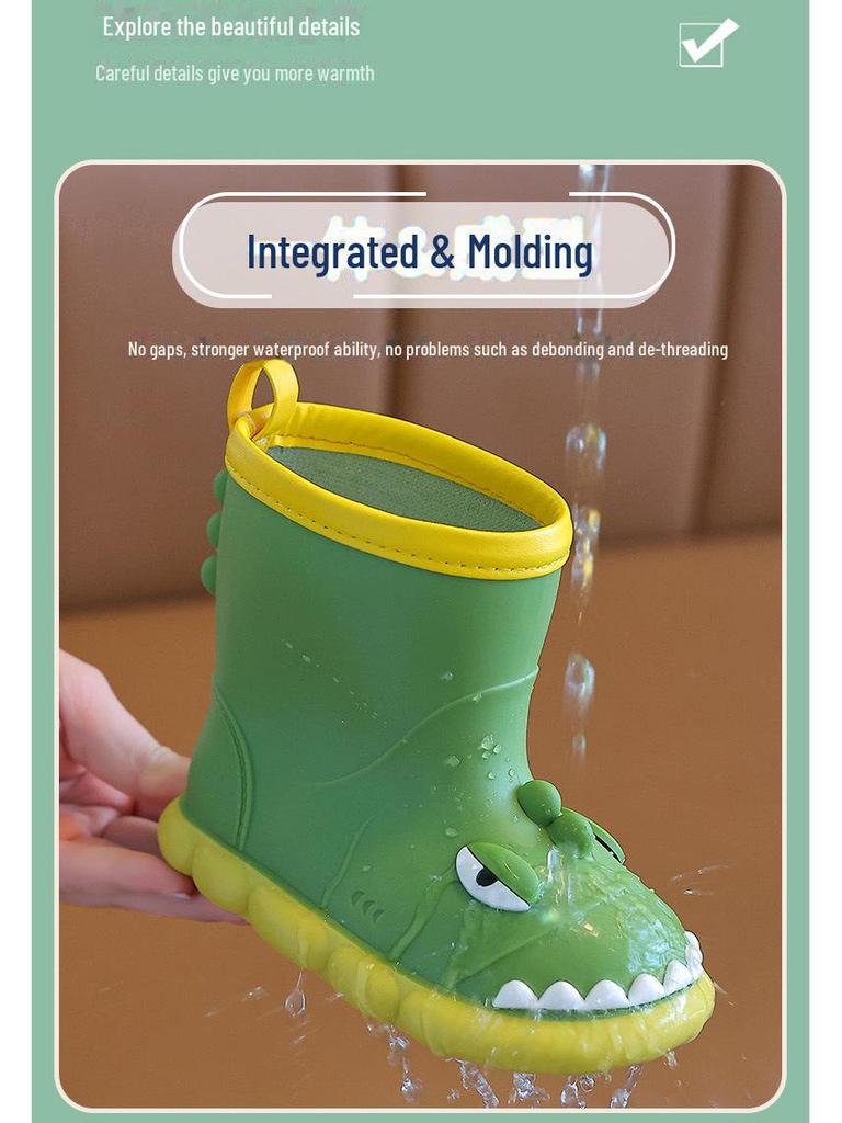Dziecięce Kalosze Wodoodporne z Kreskówkowym Dinozaurem - Antypoślizgowe, z Miękką Podeszwą, Gumowe Buty dla Maluchów dla Chłopców i Dziewczynek