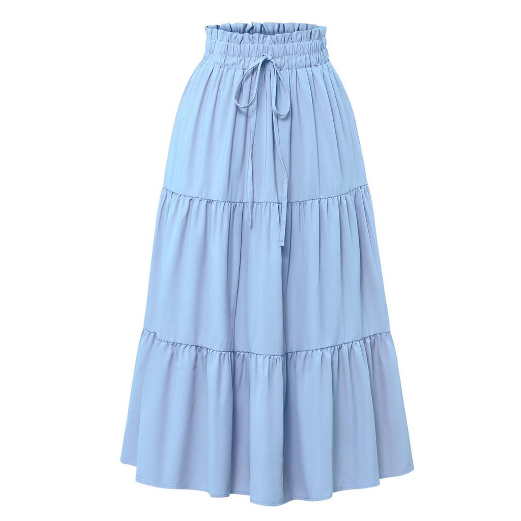 Retro Long Skirts with Pockets Women Spring Summer Holiday Casual Elastic High Waist Lace-up Loose Skirts Bohemian A-line Elegant Skirt