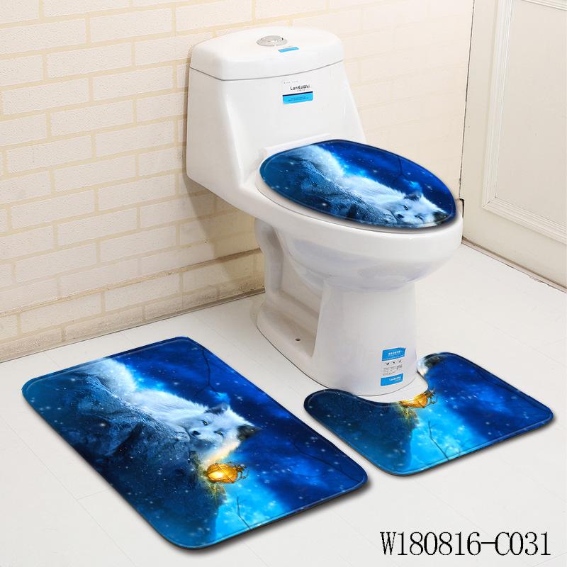 3D Fox Bathroom Toilet Three-Piece Floor Mat Doormat Bathroom Carpet