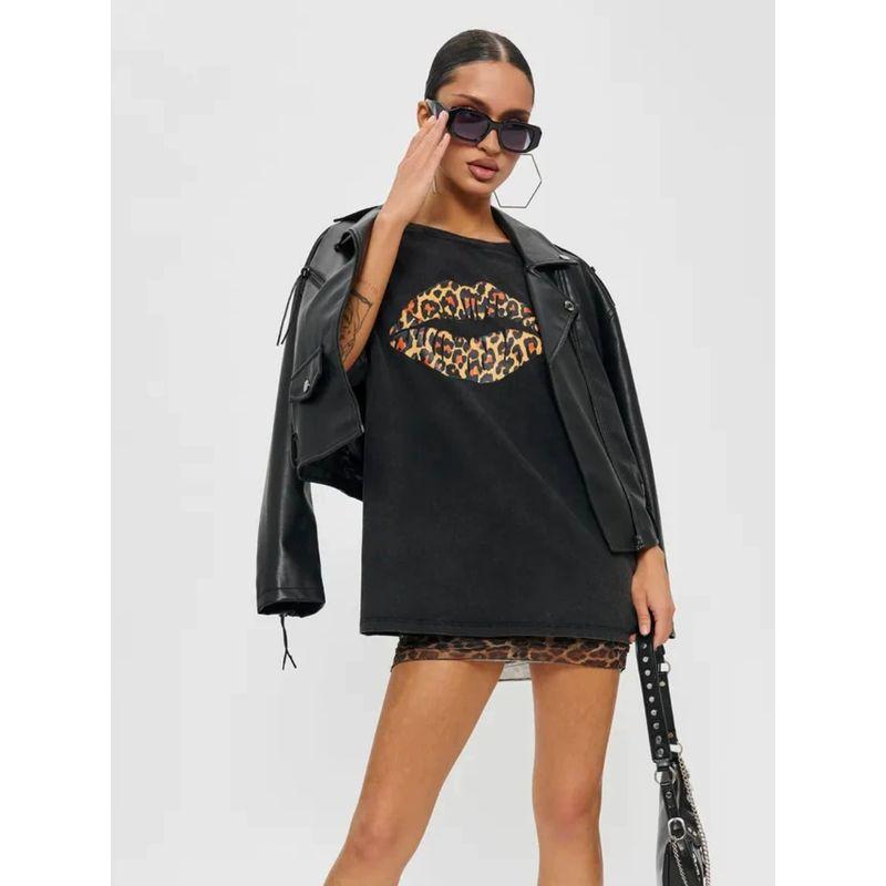 Loose Printed T-shirt Western Style Fashion Washed Old Loose Casual Print Cotton T-shirt Top