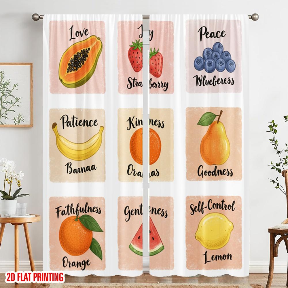 2pcs 2D flat printing Scene Curtains Love Joy Peace Fruit 100% Polyester Without Electricity Birthday Party for Bedroom Office
