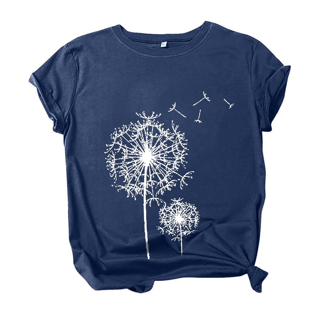 Damenmode, lässig, bequem, bedruckt, O-Ausschnitt, kurzärmelig, Bluse