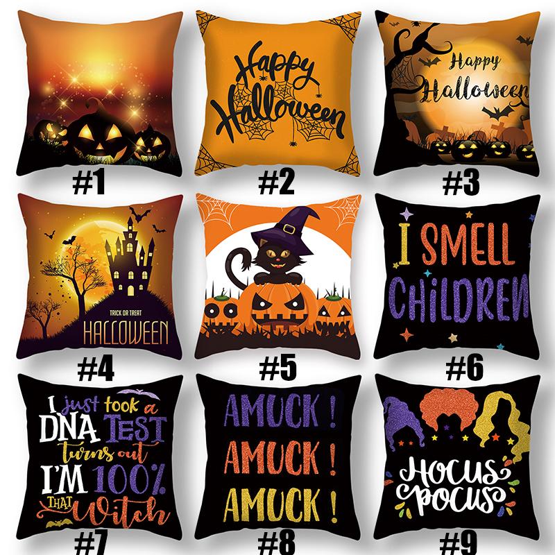 Bat Pumpkin Pillow Case Sofa Scary Happy Halloween Decorations for Home 2023 Horror Haunted House Cat Cushion Cover Pillowcase