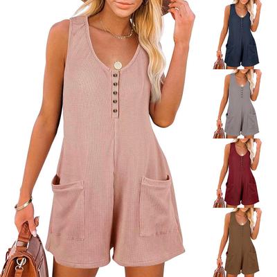 2023 Summer Women's Casual Button Pocket Vest Jumpsuit - European and American Style