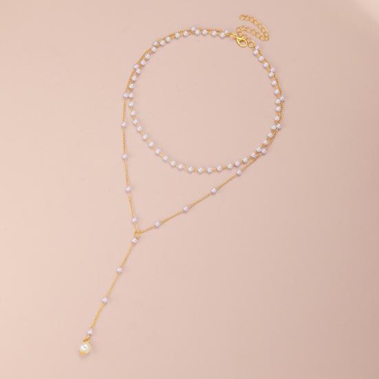 Golden Faux Pearl Necklace for Women Double Layer Faux Pearl Beaded Chain Choker for Birthday Wedding Anniversary Gifts