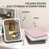 3 Colors Dimmable LED Makeup Mirror with Touch Screen Fold Cosmetic Makeup Mirror Rechargeable Tabletop for Travel & Home Use