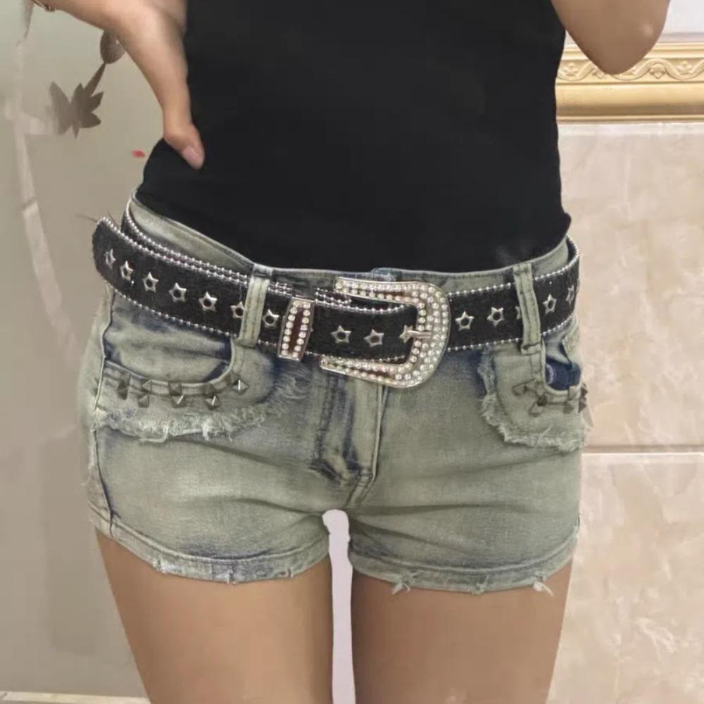 Harajuku Strass-Hüftband Metallstern-Schnalle Jeans-Bund Mode Retro Y2k Gürtel Damen