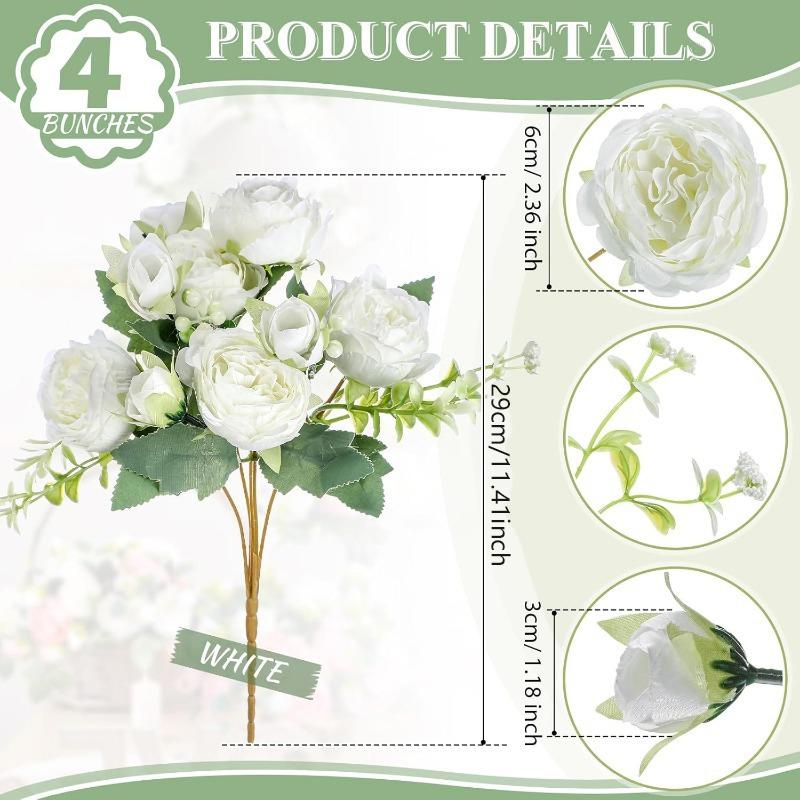 White Peony Artificial Flowers Fake Silk Bouquet For Wedding Decoration Table Home Room Decoration DIY Bridal Flower Arrangement