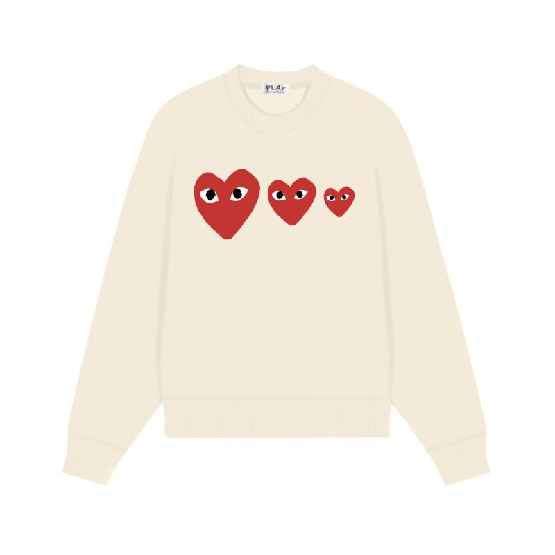 Relaxed Fit Cotton Sweatshirt With Heart Print Long Sleeve Crew Neck Fleece Lined Unisex Winter Casual Top