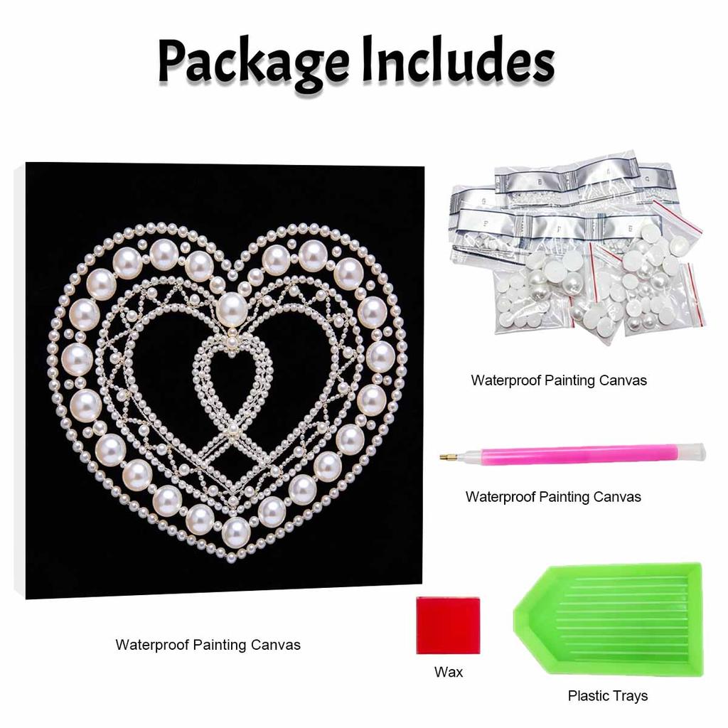 Heart Shape Pearl Art Kit with Frame 3D Shiny Bead Canvas Relaxing Craft Living Room Decor for Home Wall Art Display Projects DIY Handmade