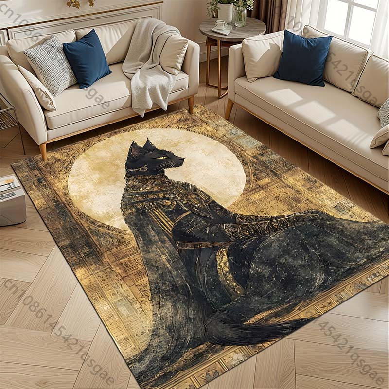 1PC Egyptian Black Cat Pattern Rug Carpets Bedroom Living Room Bathroom Mat Creative Door Mat Cloakroom Home Decor Area Rug