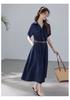 Relaxed Lapel Short-Sleeved Dress with Lining
