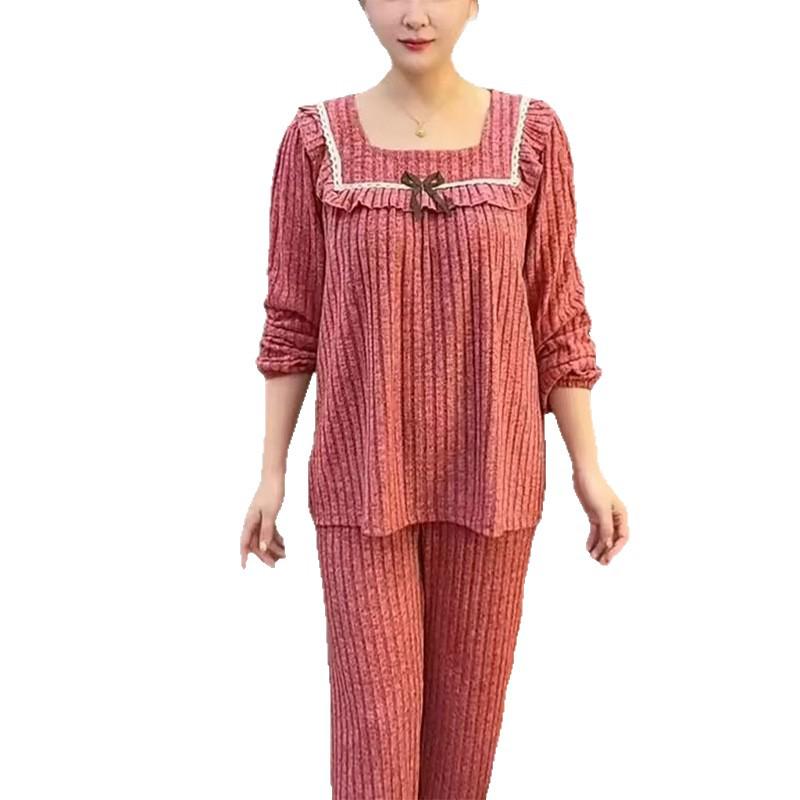 Cord Samt Quadratischer Ausschnitt Lockerer Pyjama Set - Damen Herbst/Winter Homewear