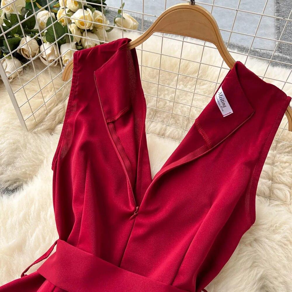 2024, primăvară și vară, nou sexy, cu decolteu în V, cu bretele în talie, care îmbrățișează, pantaloni lungi, drepti, grațioși, cu picioare late