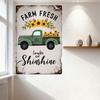 Vintage Farm Fresh Metal Tin Sign, Rustic Green Pickup Truck with Sunflowers & Flowers, Daily Deliveries & More Loads of Shine f