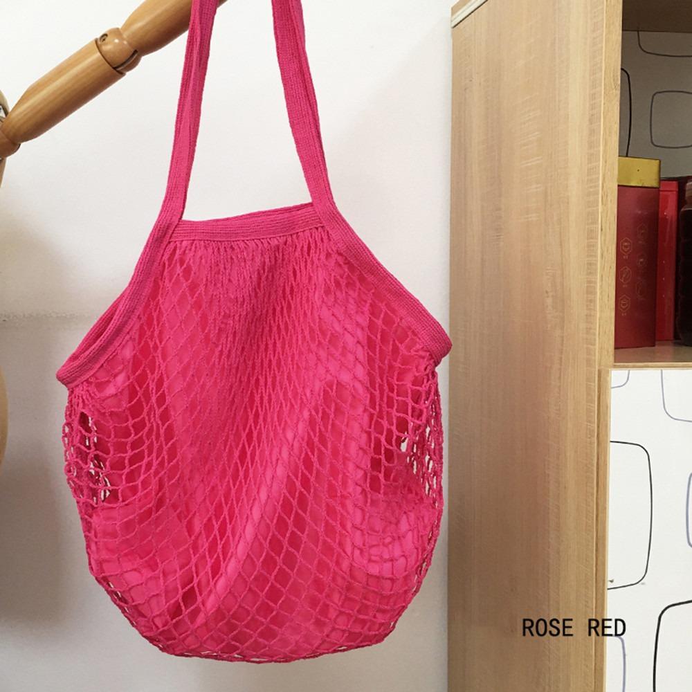 Cotton Grocery Bags Portable Reusable Fruit Vegetable Net Bag Mesh Rope Breathable Short Handle Tote Fruit Vegetable Storage