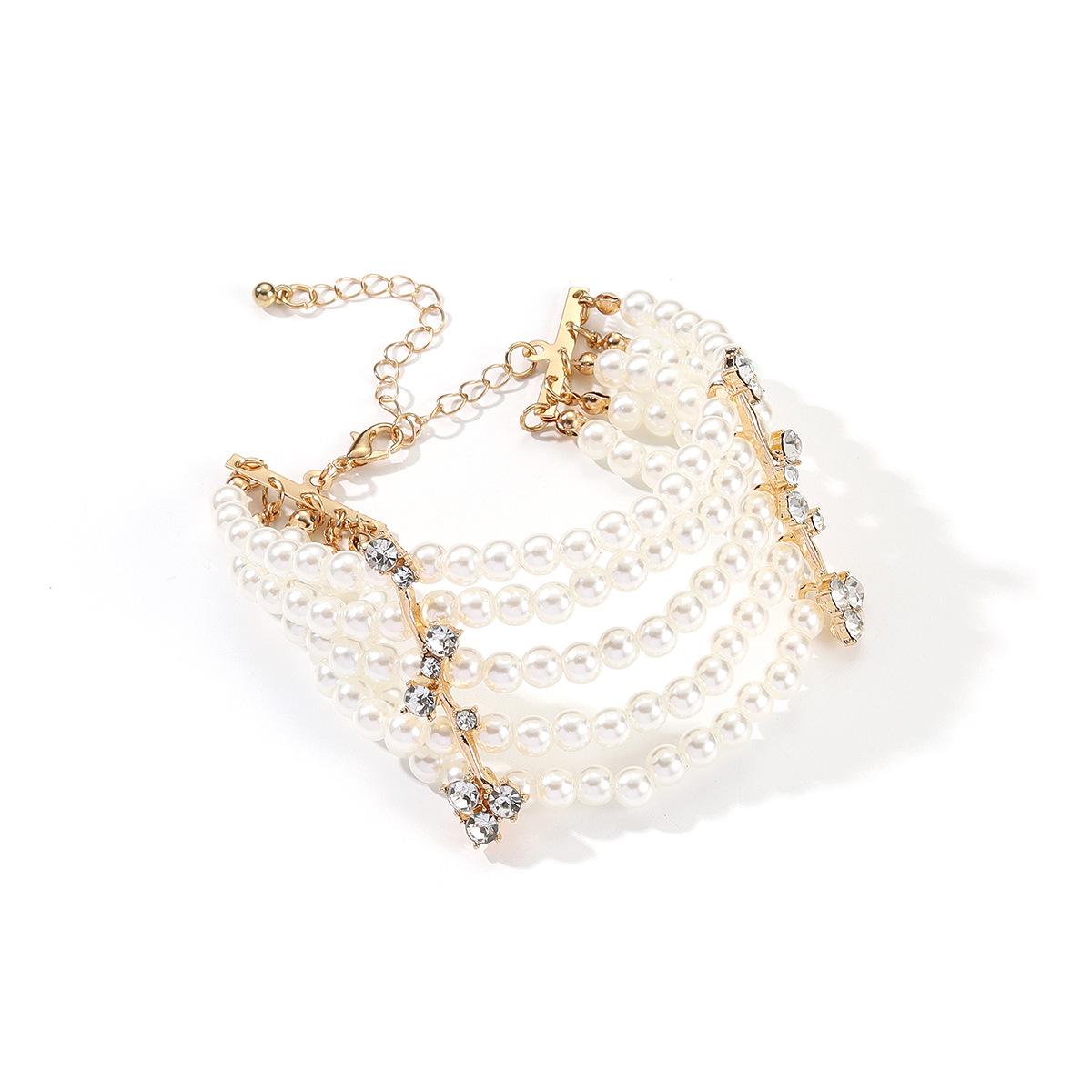 Fashion personality design sense multi-layer large pearl necklace bracelet jewelry set, European and American clothing accessories