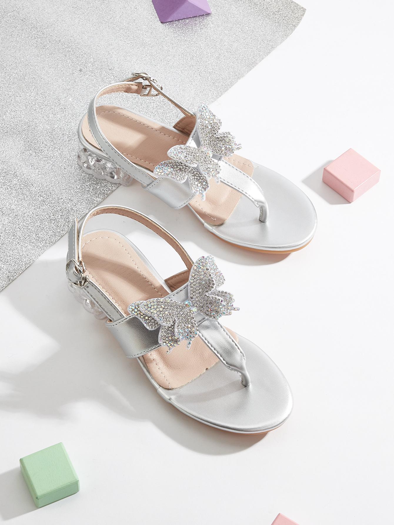 

2025 Summer High Heel Open Toe Sandals for Little Girls 29 серебряный