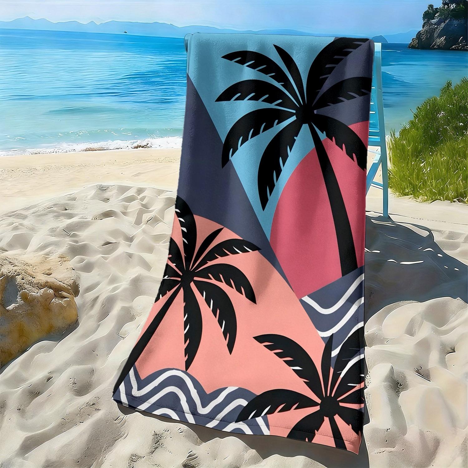 

Palm trees and gradient color blocks polyester microfiber beach towel is highly absorbent, suitable swimming and beach outings W30*H60(CM)