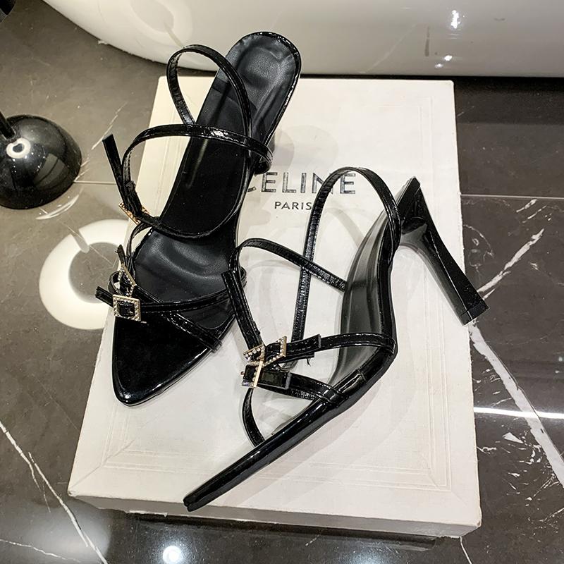 Summer Sandals Women New Style One Line Strap Super High Heel Sandals Women's Pointed Thin Heels Banquet Red Simple High Heels