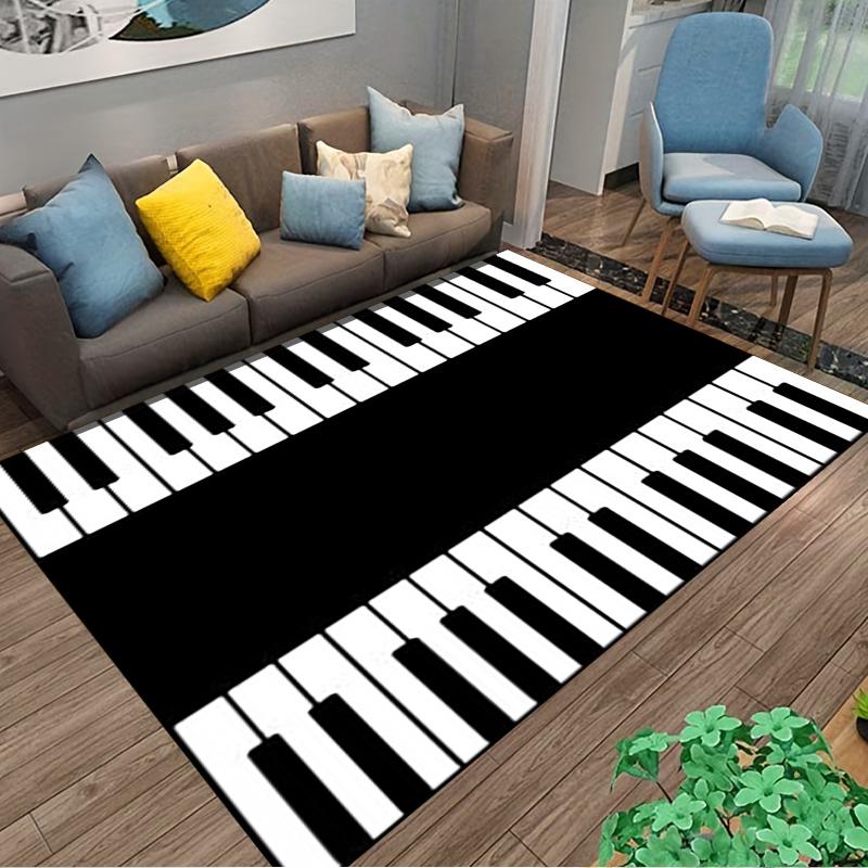 Klaviertastatur Design Teppich, Schwarz-Weiß Musik Thema Teppich für Zuhause Geeignet zur Verwendung als Anti-Rutsch-Matte für Wohnzimmer Schlafzimmer Sofas