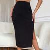 Women Midi Skirt High Waist Side Slit Design Knitting Skirt Solid Color Hip Wrapped Office Lady Skirt Daily Wear