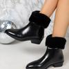 Shoes for Women New Patent Leather Bright Square Chunky Heels Women's Ankle Snow Boots with Faux Fur Platform Warm Simple Shoes