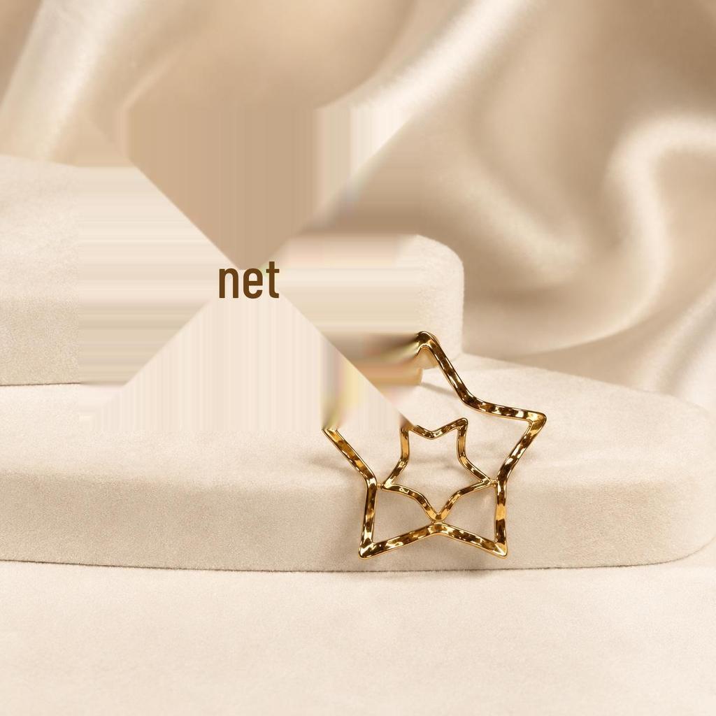 Trendy Double Star Gold Earrings: European & American Stainless Steel Dangles