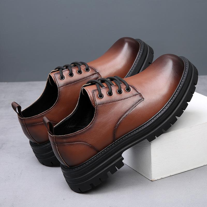 Derby shoes 2025 new autumn low-top Martin boots men's platform heightening versatile breathable business casual leather shoes