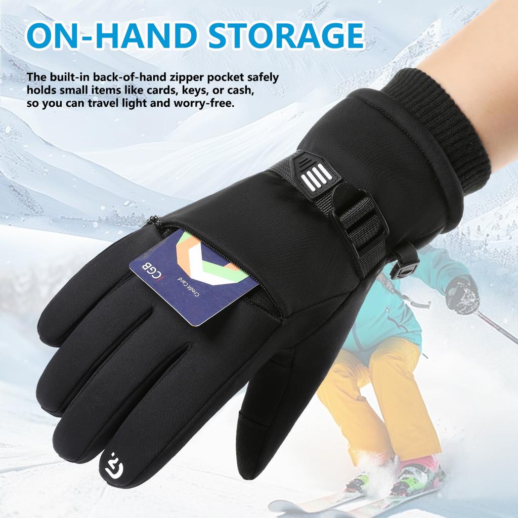 Durable And Safe Yanbiguo Snow Gloves For Men&Women Thicken Fleece Warm Waterproof Skiing Gloves With Pocket And Touchscreen Functionality