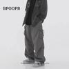 Unisex American Retro Drawstring Overalls: Mid-Waist Waterproof Casual Wide-Leg Pants