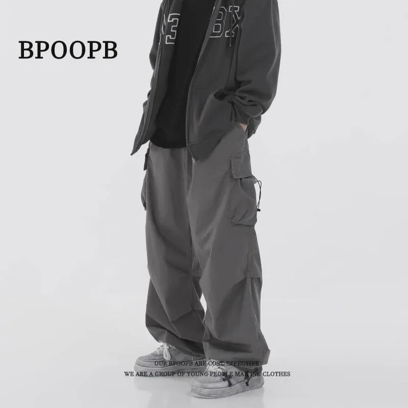 Unisex American Retro Drawstring Overalls: Mid-Waist Waterproof Casual Wide-Leg Pants